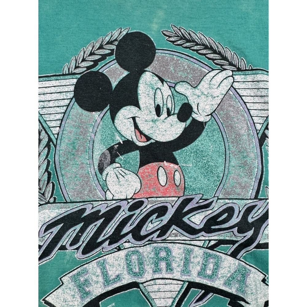 Vintage 90s Mickey Mouse Florida T Shirt Mens Medium Green Disney USA Made FOTL - Picture 5 of 6